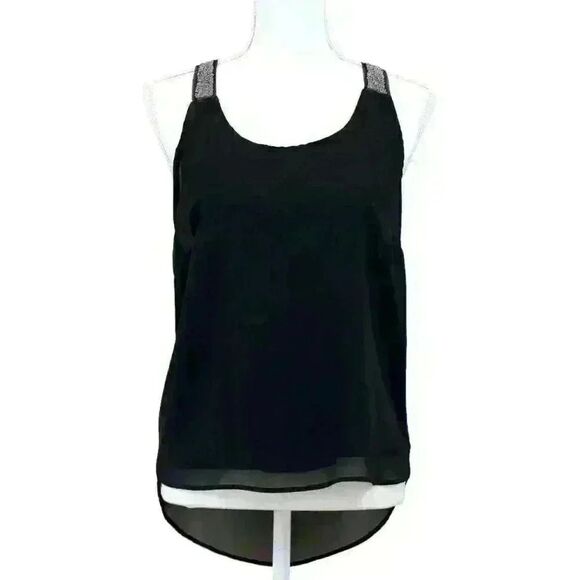 Fun & Flirt Black Chiffon Tank Top w/Beaded Straps and Racer Back Size Medium - Picture 1 of 8